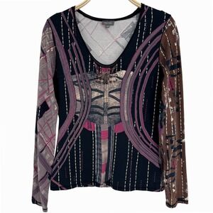 Marc Aurel Long Sleeve Top Medium Multicolor Abstract Boho Artsy Embellished